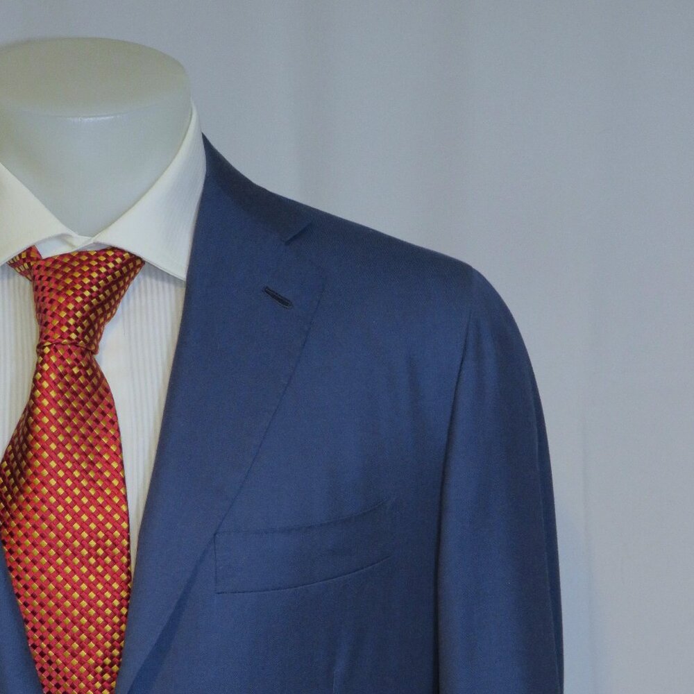 Kiton Super 180 14 Micron Custom Made Solid Blue Three Roll Two Suit 42R